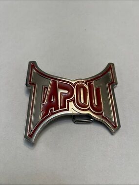 Y2K TAPOUT LOGO SILVER TONE & RED MMA MIXED MARTIAL ARTS PROMO BELT BUCKLE